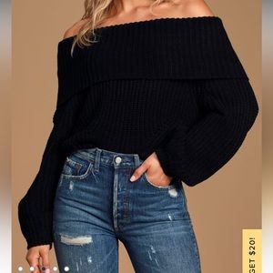 Lulus Carmichael Black Off-the-Shoulder Knit Sweater Size Medium